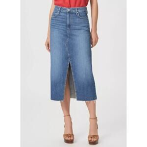 PAIGE Meadow Raw Hem Denim Midi‎ Skirt Size 24